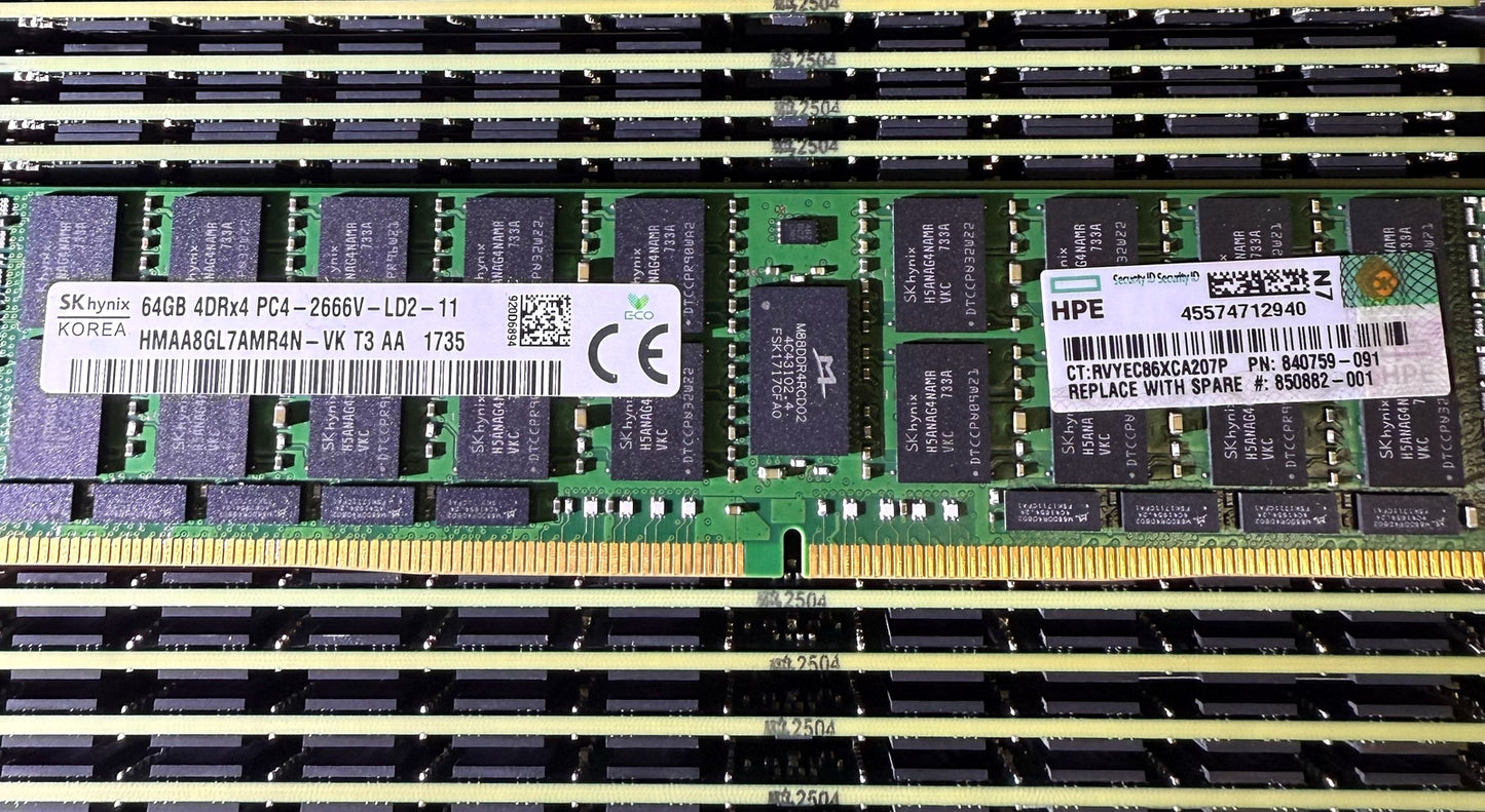 HP 64GB 2666V LRDIMM DDR4-2666 HMAA8GL7AMR4N-VK 815101-B21 840759-091 Memory RAM