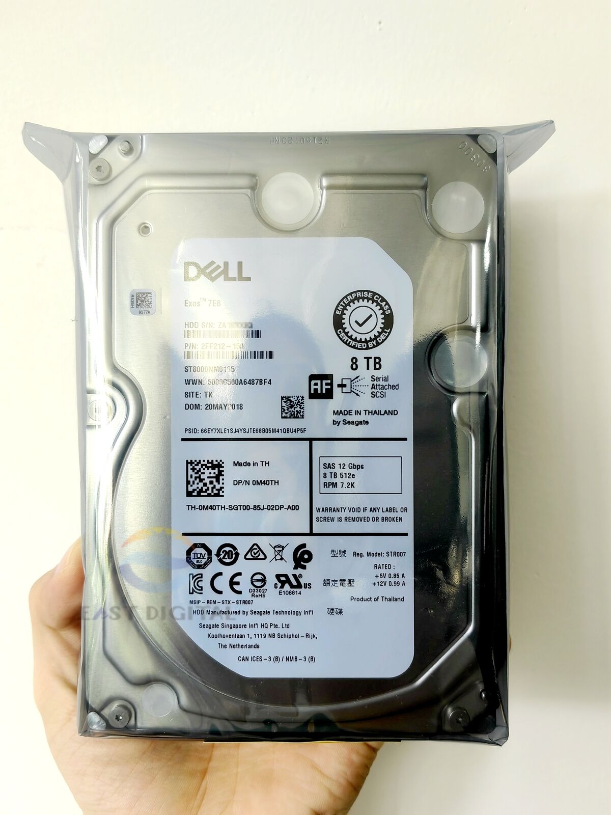 Dell 0M40TH ST8000NM0185 8TB 512e SAS 7200RPM 256MB 12Gb/s 3.5" 2FF212 Hard Drive