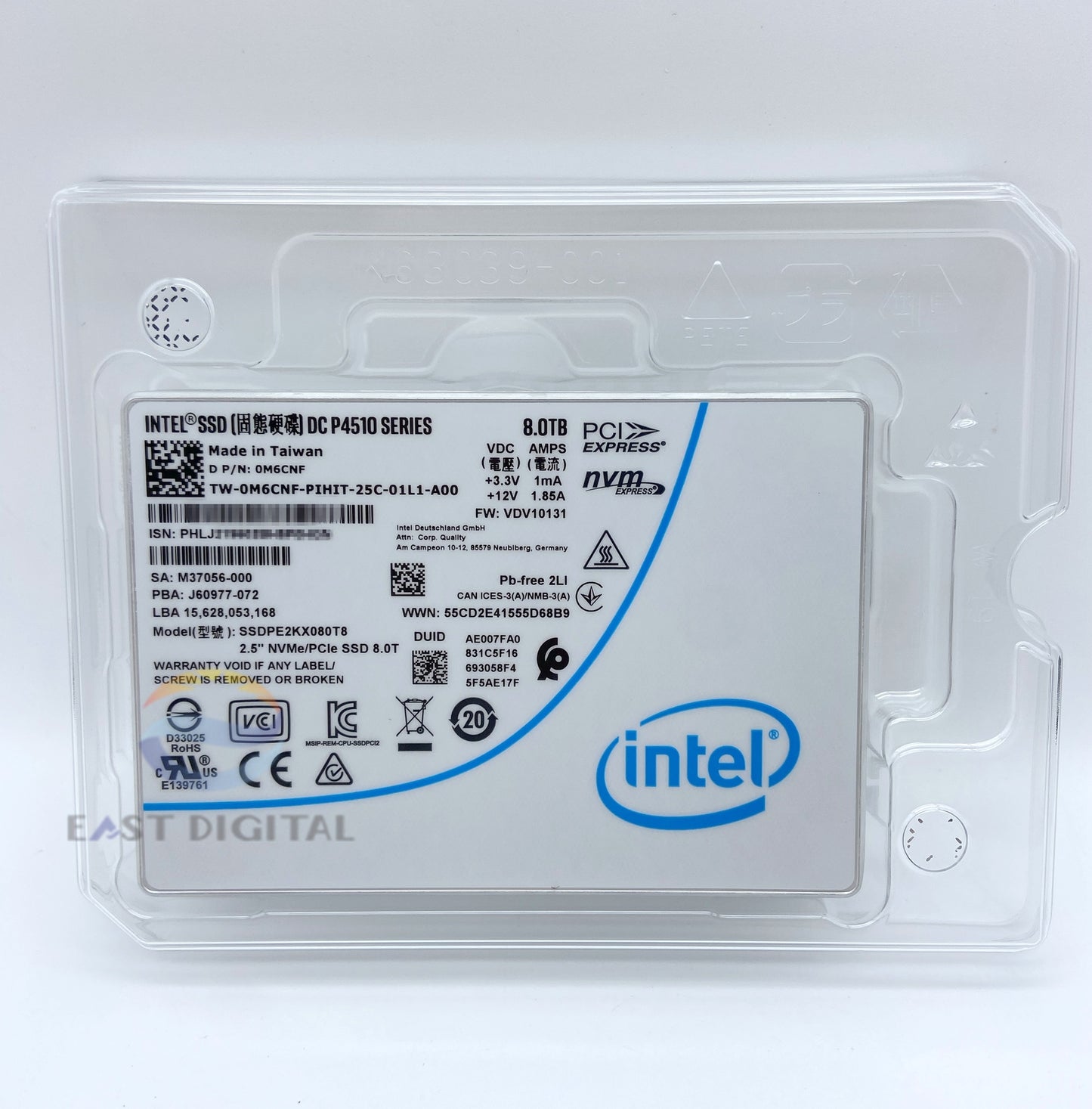 Intel DC P4510 Series 8TB SSDPE2KX080T851 0M6CNF 2.5" PCIe 3.1 NVMe U.2 SSD NEW