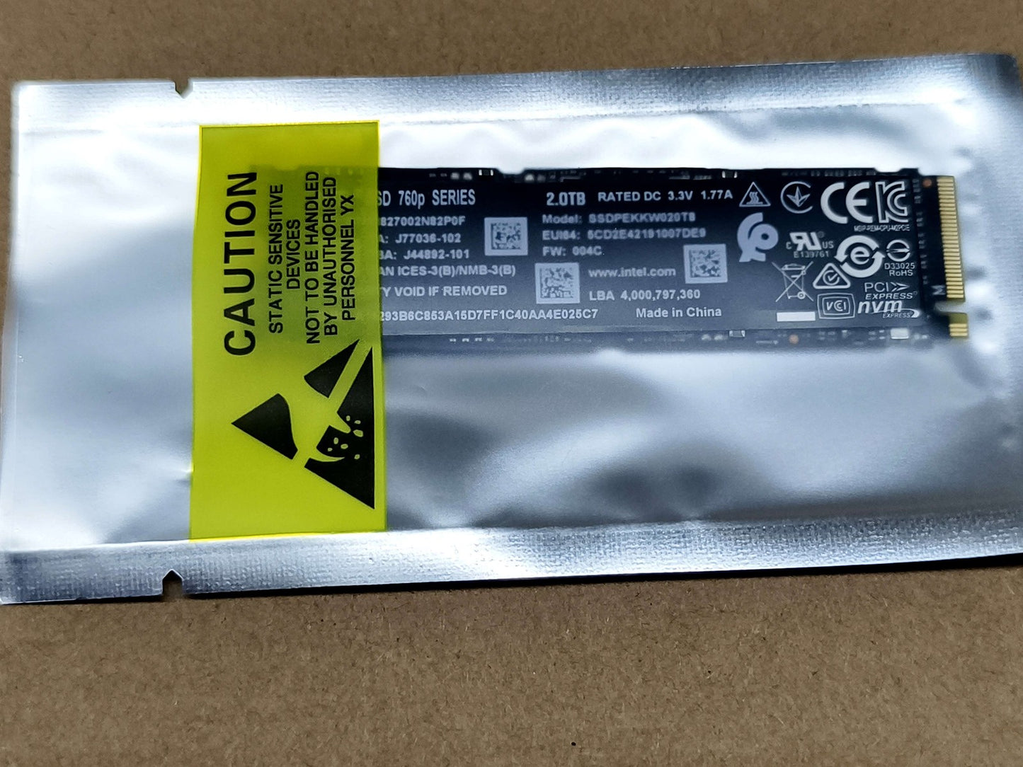 Intel 760p Series SSDPEKKW020T8 2.0TB NVMe M.2 SSD Solid State Drive