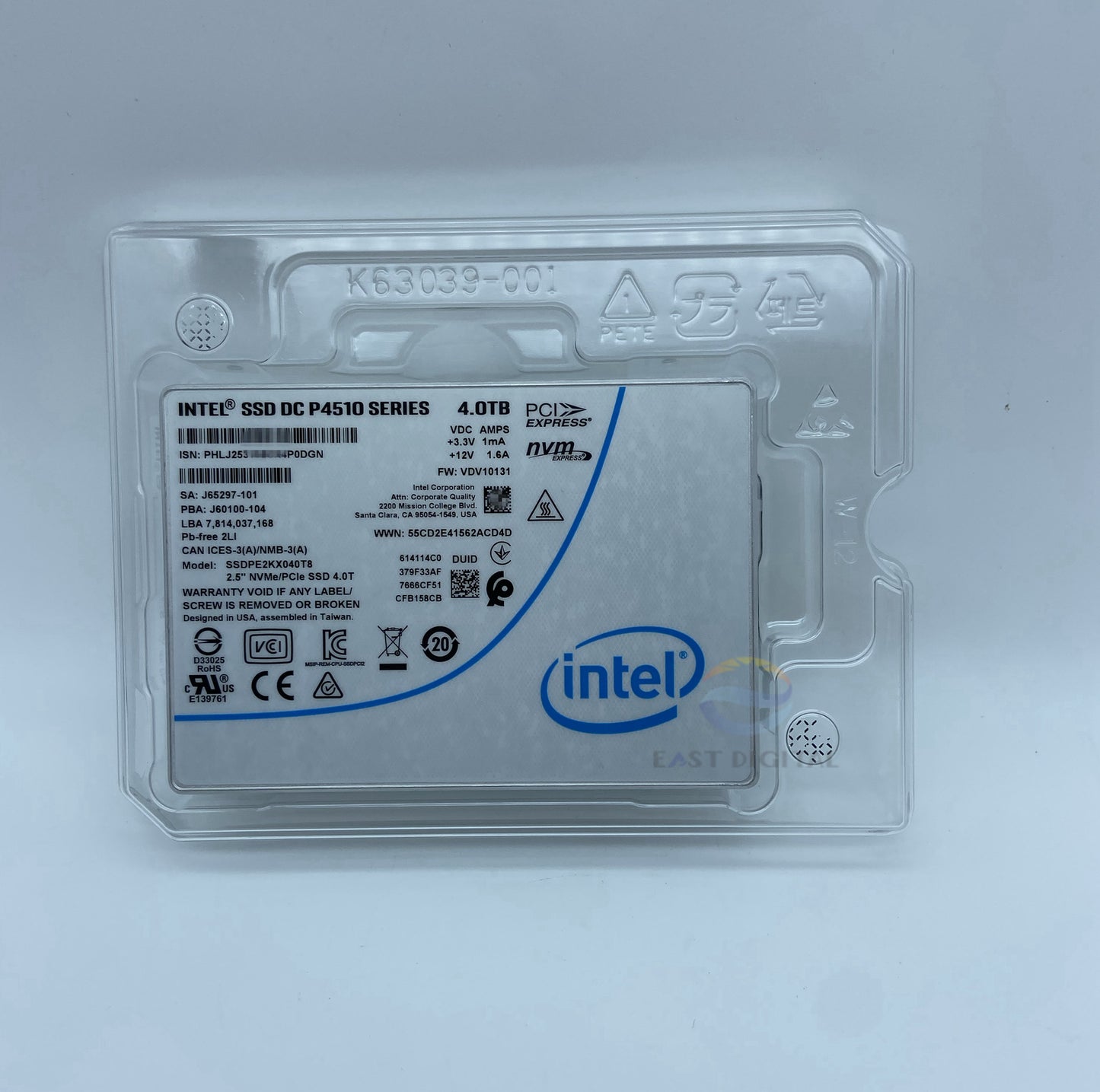 Intel DC P4510 Series 4.0TB 2.5" SSDPE2KX040T801 Pcle NVMe 3.1 U.2 TLC SSD NEW