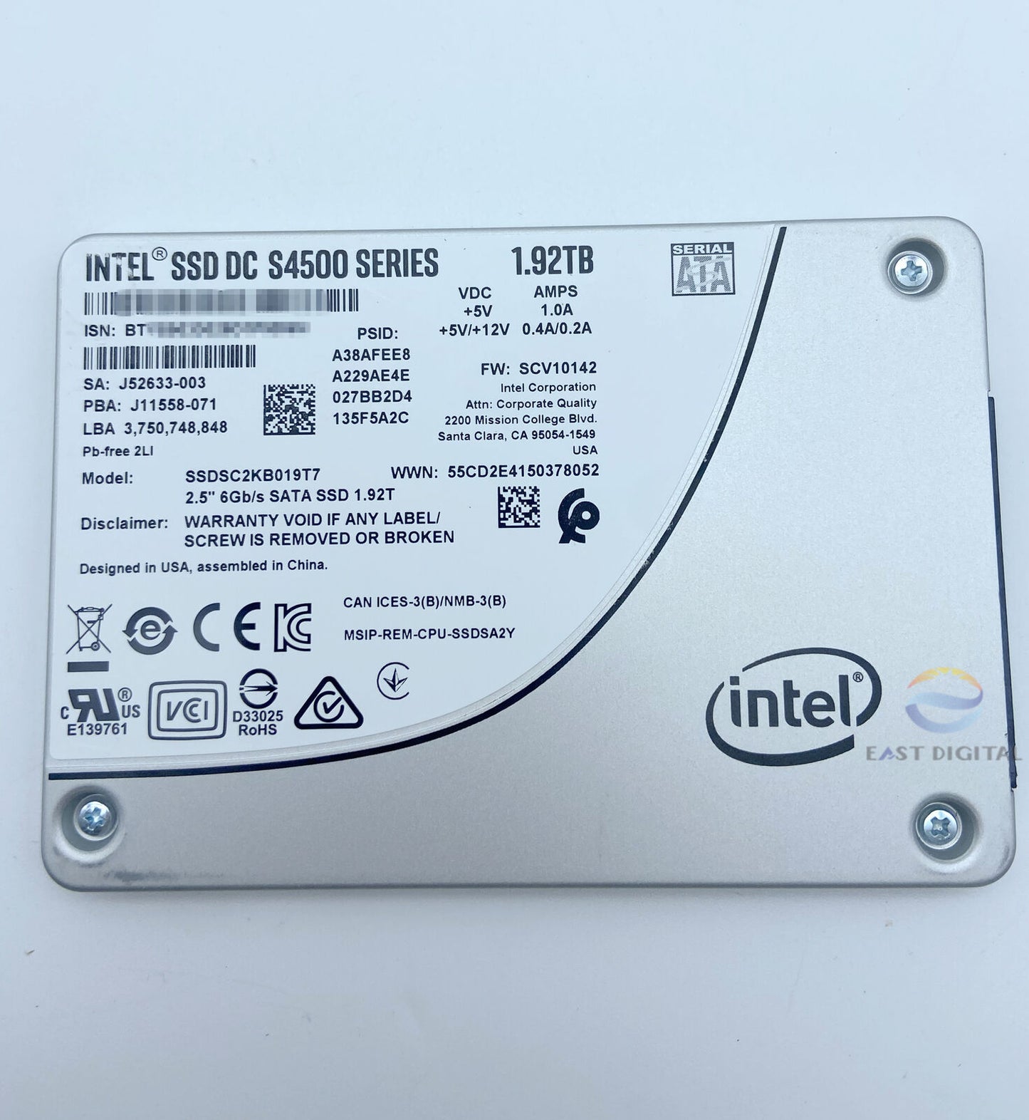 SSDSC2KB019T7 Intel S4500 Series 1.92TB 2.5'' 6Gb/s SATA Solid State Drive