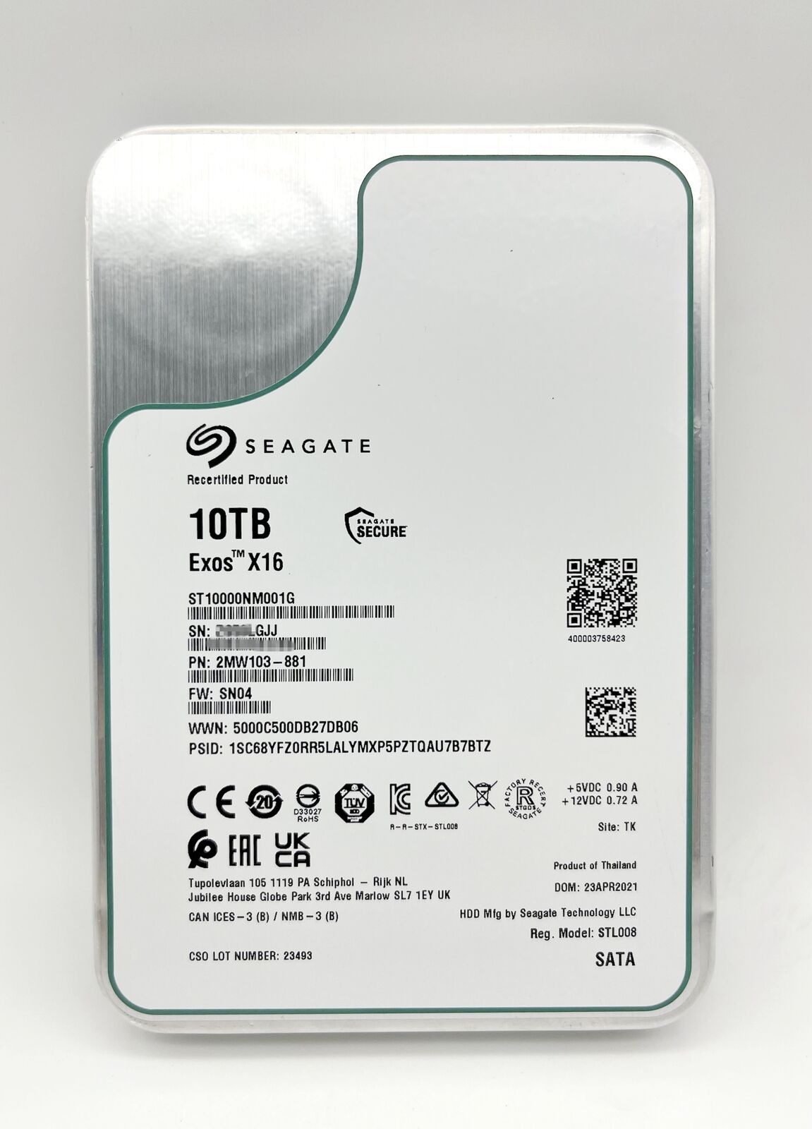 Seagate ST10000NM001G Exos X16 10TB Enterprise 3.5 SATA 256M Internal Hard Drive