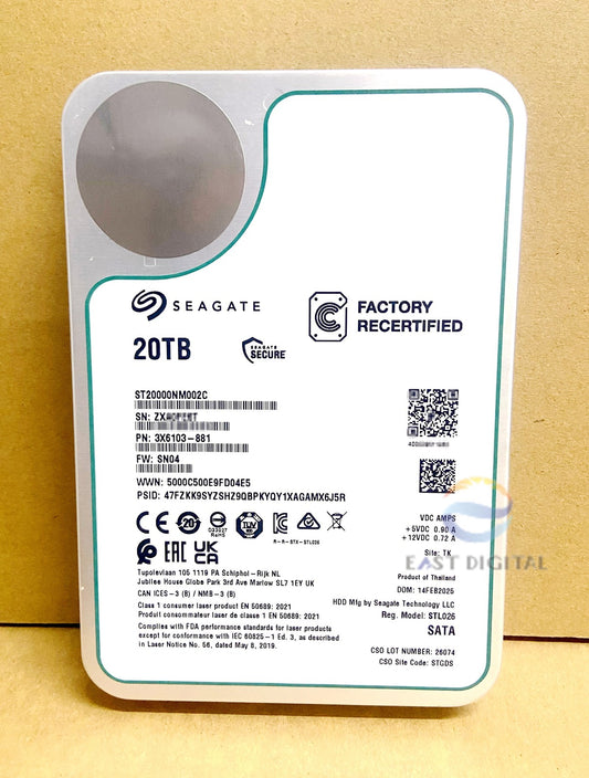 ST20000NM002C Seagate Exos 20TB 3.5"  7.2K 6Gb/s SATA 256MB Hard Drive