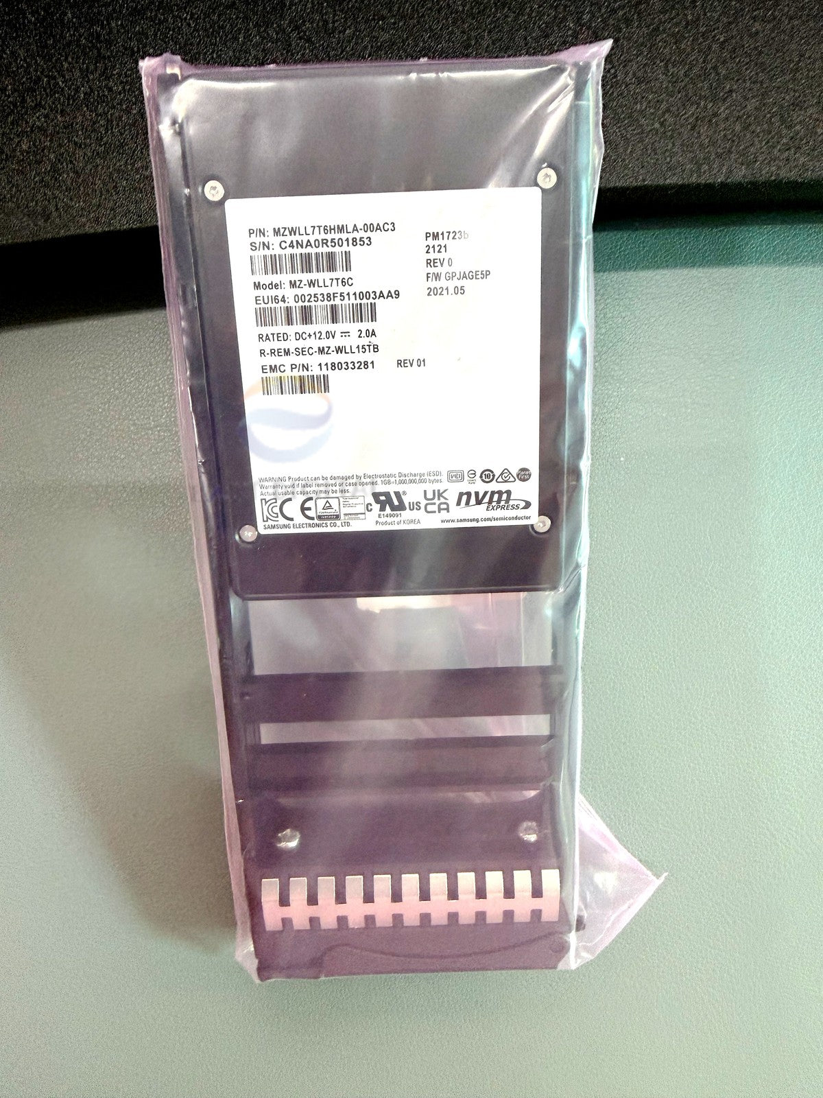 Samsung MZ-WLL7T6C PM1723b 7.68TB 2.5 NVMe U.2 MZWELL7T6HMLA-00AC3 SSD 118033281