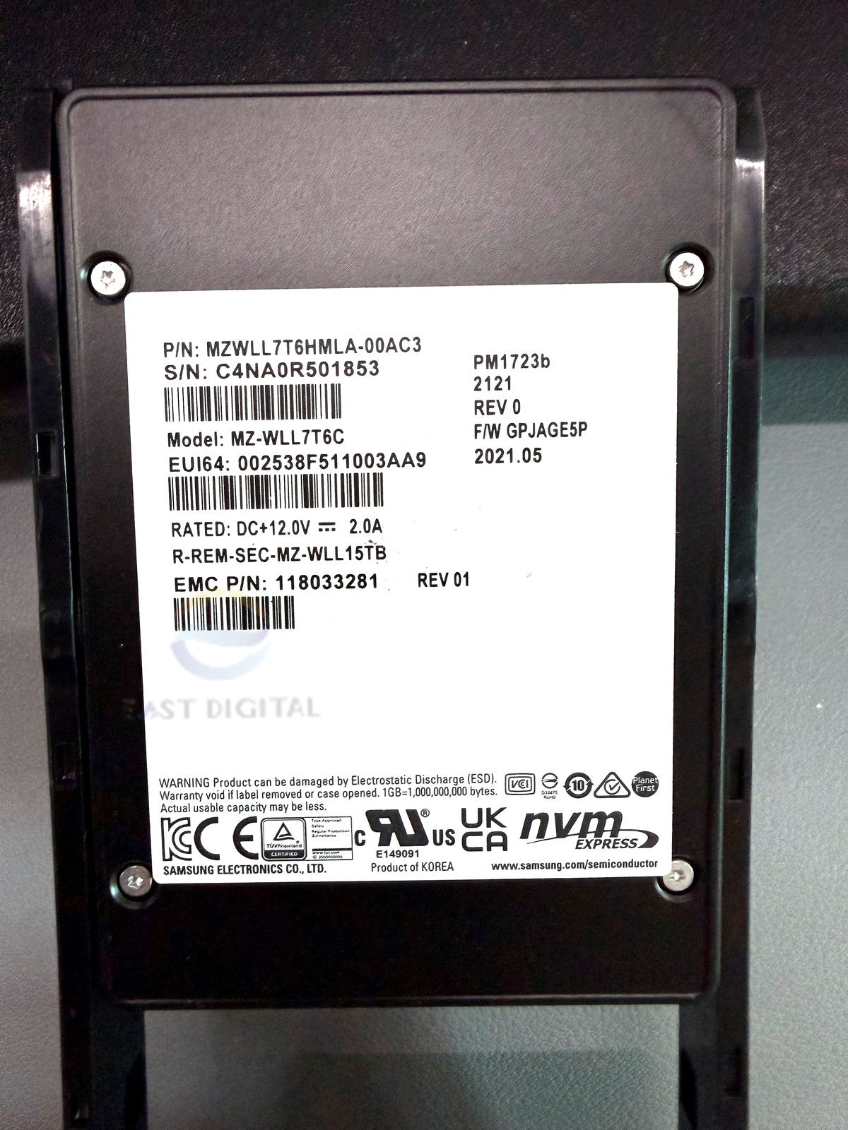 Samsung MZ-WLL7T6C PM1723b 7.68TB 2.5 NVMe U.2 MZWELL7T6HMLA-00AC3 SSD 118033281