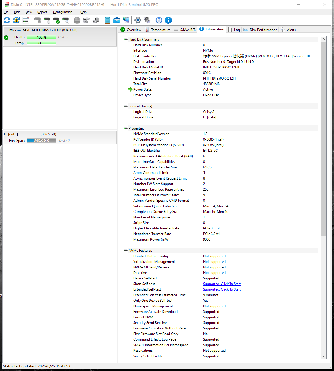 Micron 7450 PRO MTFDKBA960TFR 960GB M.2 2280 NVMe PCIe4.0 1BC1ZABYY SSD E2MU200