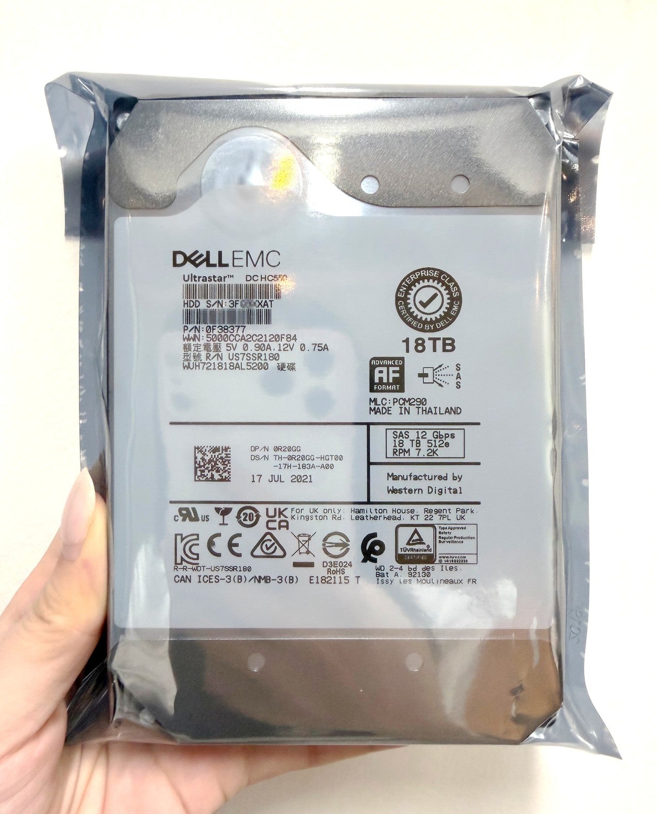 0R20GG R20GG Dell WUH721818AL5200 18TB 3.5'' SAS 7.2K 12Gbps 512MB HDD R740 R650