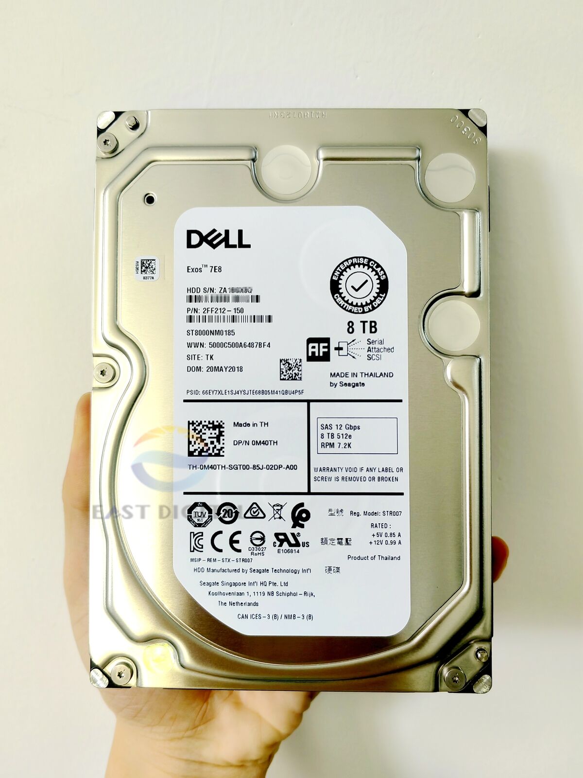 Dell 0M40TH ST8000NM0185 8TB 512e SAS 7200RPM 256MB 12Gb/s 3.5" 2FF212 Hard Drive