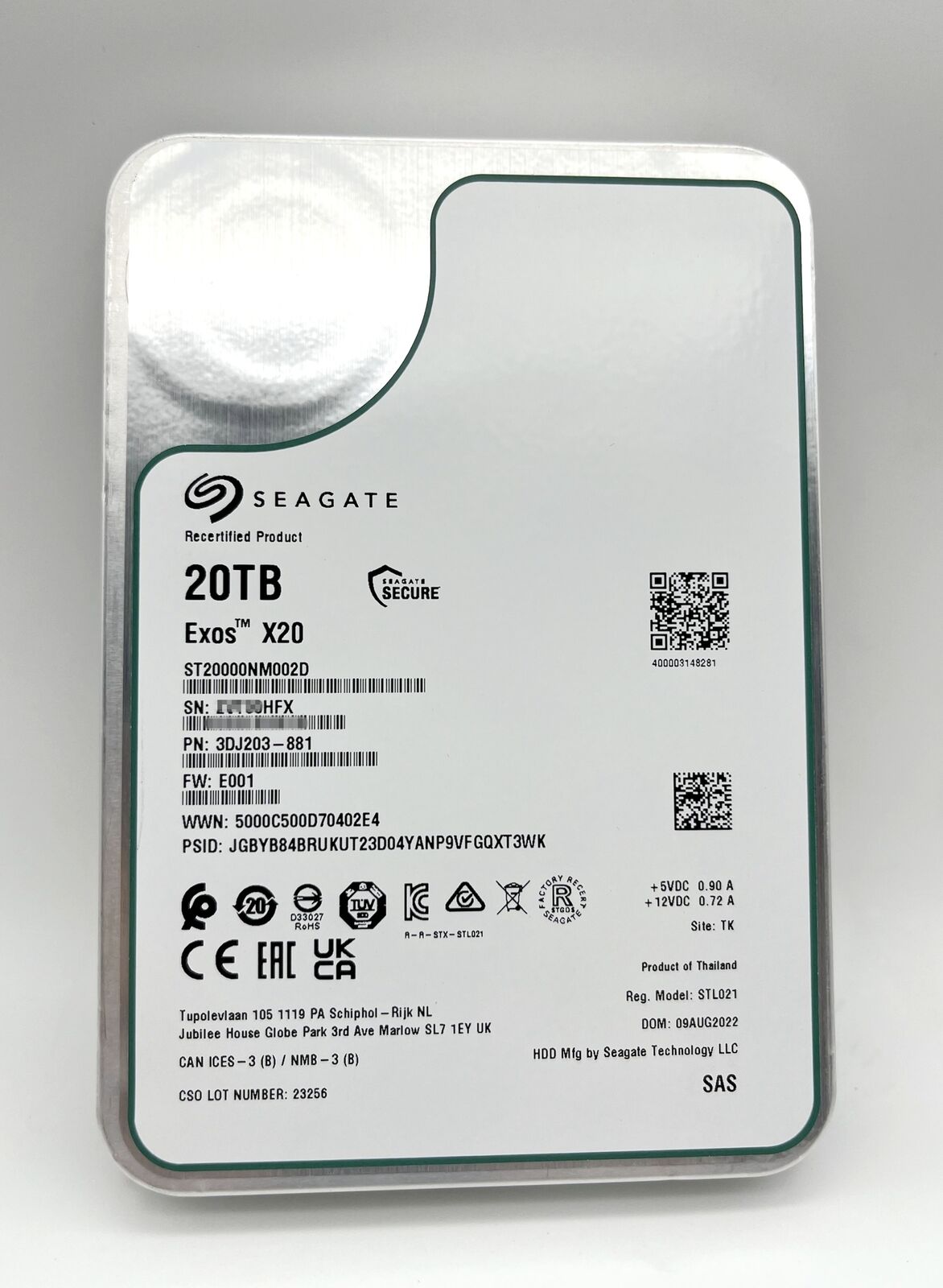 ST20000NM002D Seagate Exos 20TB 3.5 X20 256M Enterprise Internal SAS Hard Drive