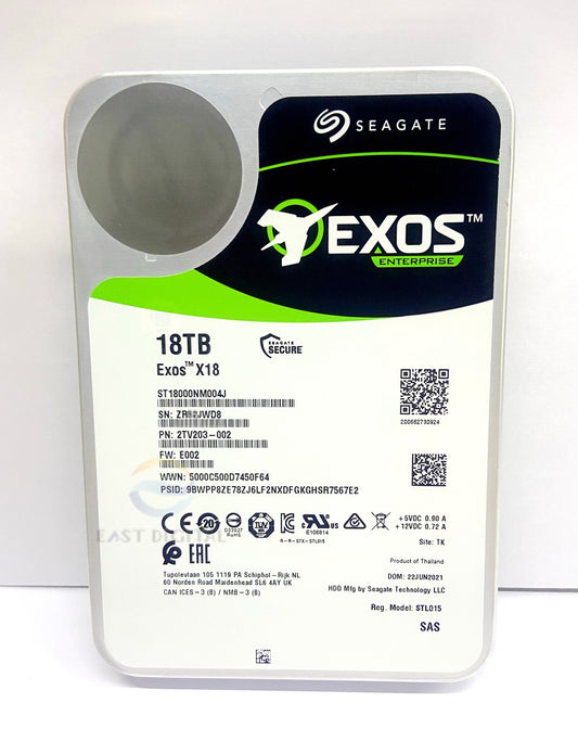 ST18000NM004J Seagate 18TB Exos X18 3.5" SAS 512e 4Kn 12Gb/s 256MB Hard Drive