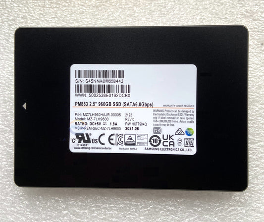 SAMSUNG PM883 2.5'' 960GB SSD MZ-7LH9600 SATA 6.0Gbps MZ7LH960HAJR-00005 New