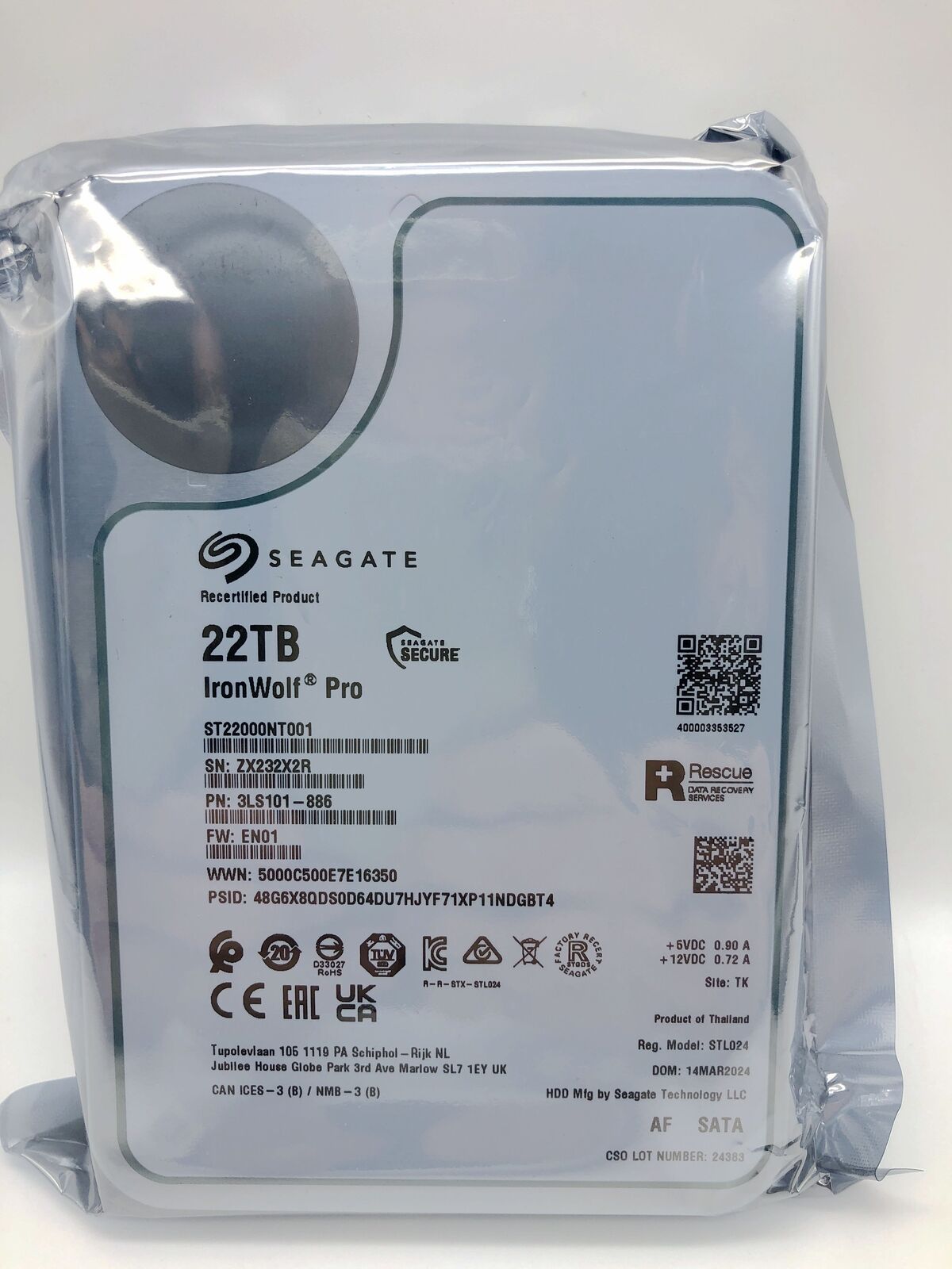 ST22000NT001 Seagate Ironwolf Pro 22TB 3.5 256M Internal SATA Hard Drive