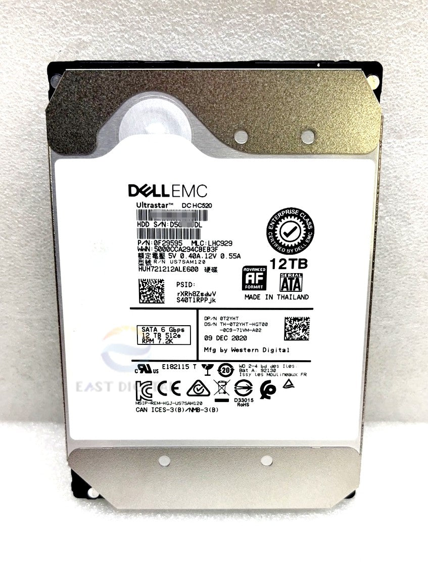 0T2YHT Dell HGST HUH721212ALE600 3.5'' 12TB SATA 7.2K 6Gbps Hard Drive 0F29595
