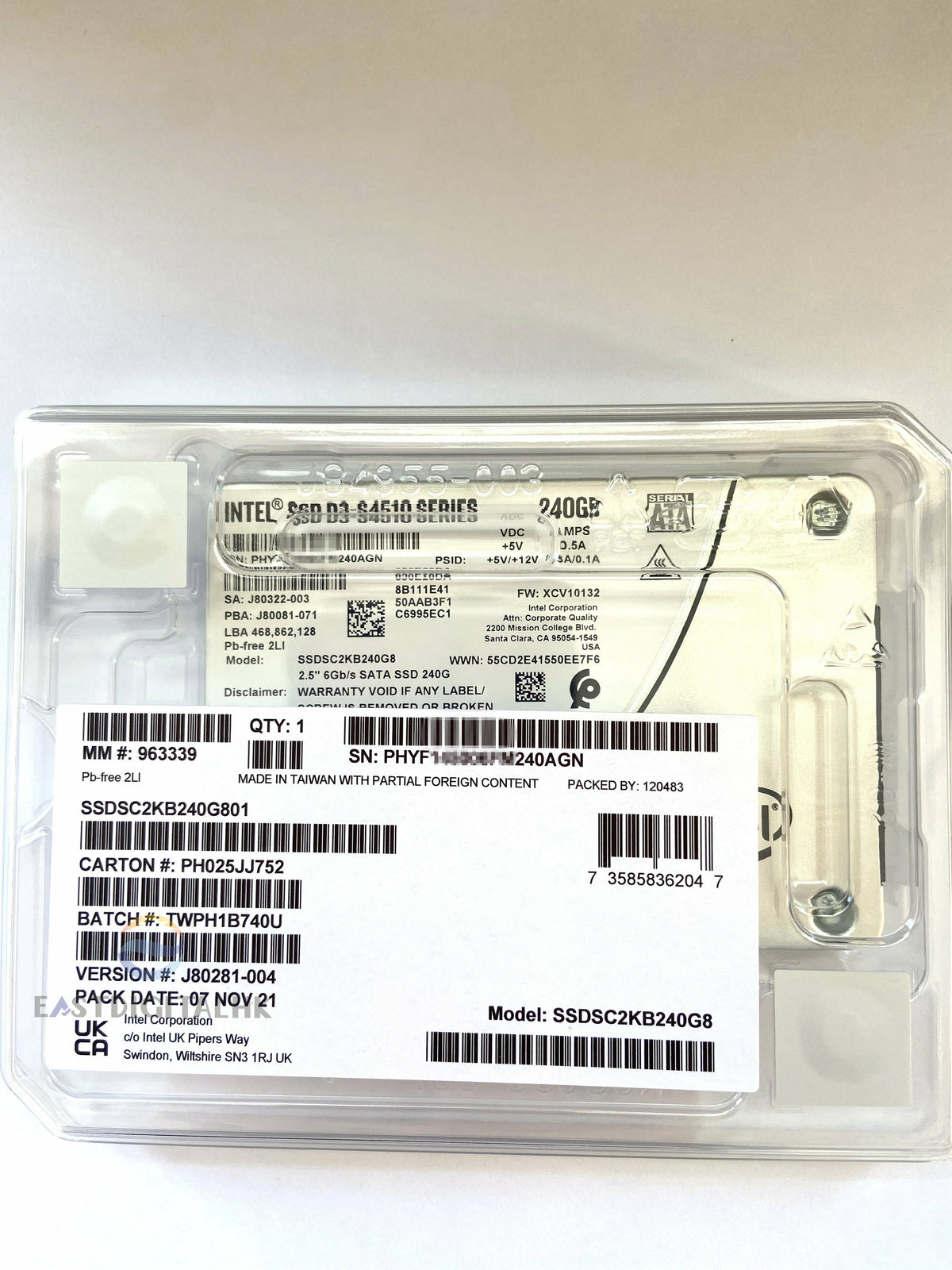 Intel SSDSC2KB240G801 D3-S4510 Series 240GB 2.5 6Gb/s SATA SSD 3D2 TLC New