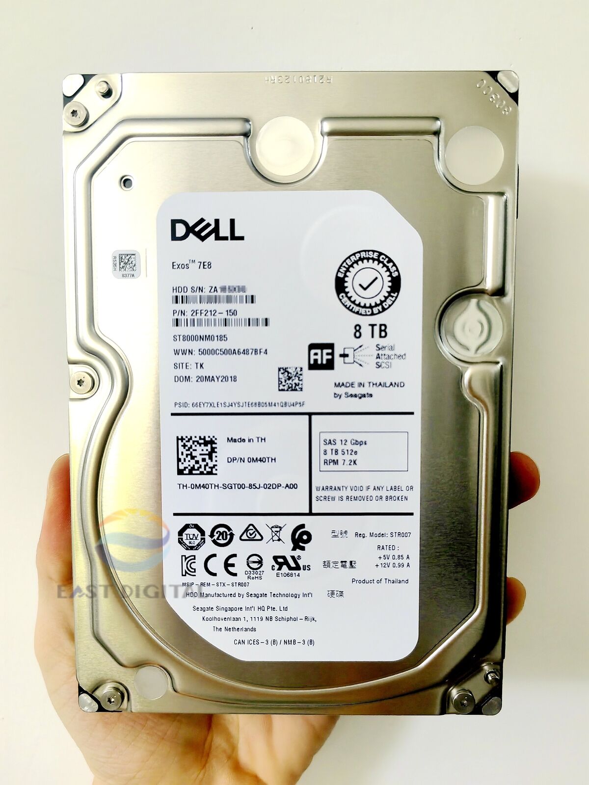 Dell 0M40TH ST8000NM0185 8TB 512e SAS 7200RPM 256MB 12Gb/s 3.5" 2FF212 Hard Drive