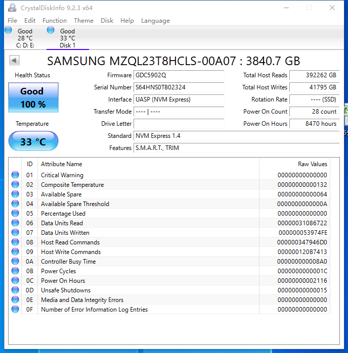 SAMSUNG MZ-QL23T80 PM9A3 3.84TB 2.5" PCIe4 NVMe U.2 Enterprise Solid State Drive