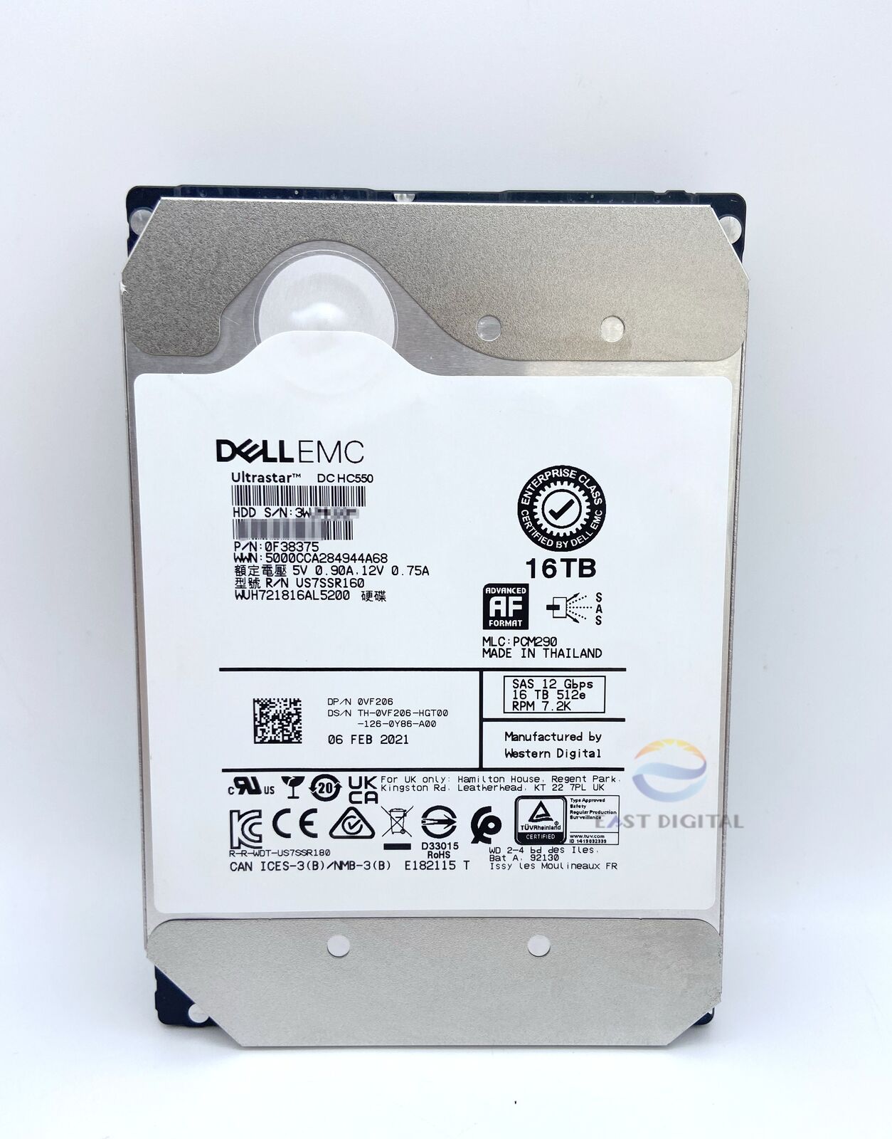 Dell 0VF206 16TB SAS 512e7.2K 3.5" 12Gb/s Enterprise HDD WUH721816AL5200 R740