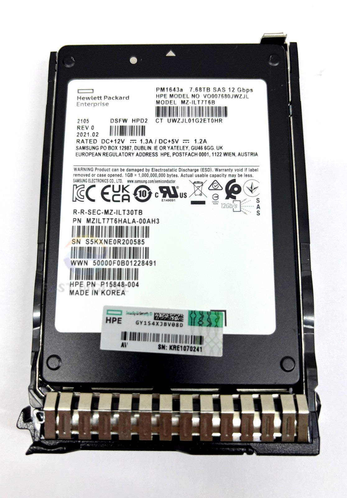 HPE MZ-ILT7T6B PM1643a 7.68TB 2.5" MZILT7T6HALA-00AH3 SAS 12Gbps SSD P15848-004