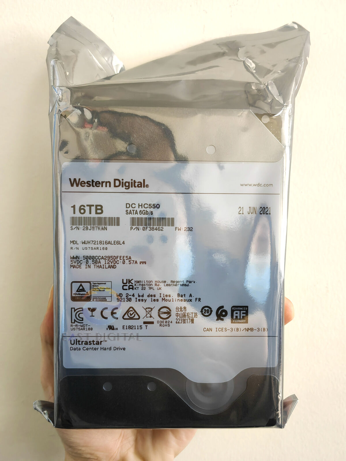 WD Ultrastar DC HC550 16TB SATA 3.5" Enterprise HDD WUH721816ALE6L4 0F38462 NEW