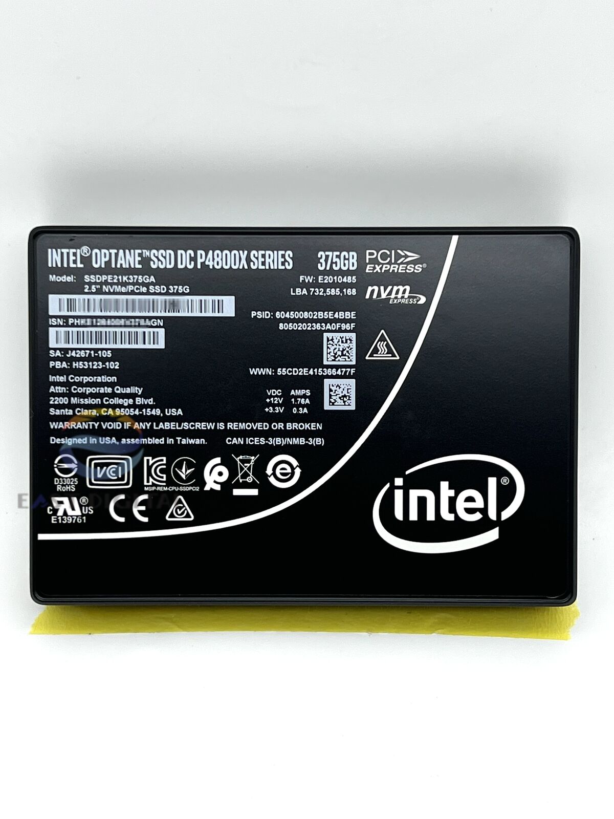 Intel SSDPE21K375GA OPTANE DC P4800X 375GB U.2 2.5 NVMe PCIe Solid State Drive