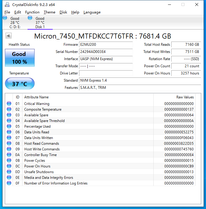 MTFDKCC7T6TFR Micron 1BC15ABYY 7450 PRO 7.68TB U.3 NVMe 2.5" Solid State Drive