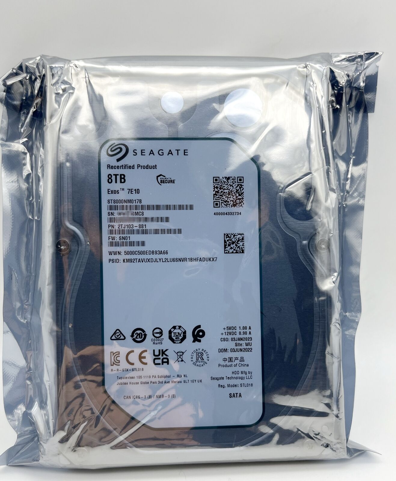 ST8000NM017B Seagate Exos 7E10 8TB 3.5 256M Enterprise Internal SATA Hard Drive