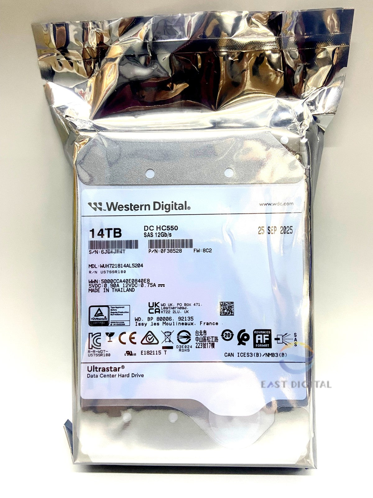 WD Ultrastar DC HC550 14TB SAS 3.5" Enterprise WUH721814AL5204 12Gb/s 512MB HDD