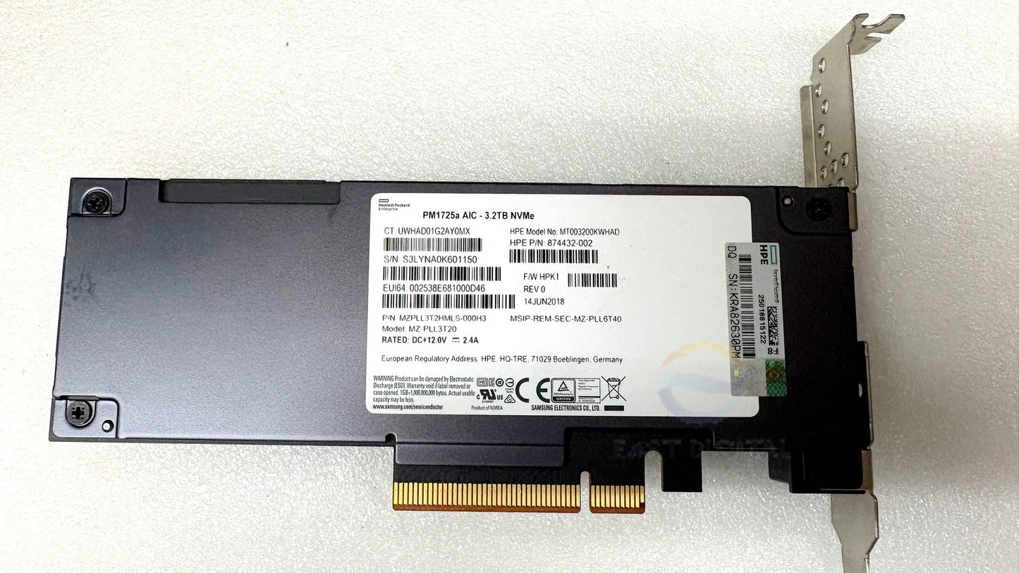 HPE MZ-PLL3T20 PM1725a 3.2TB 877827-B21 874432-002 PCIE NVMe Solid State Drive