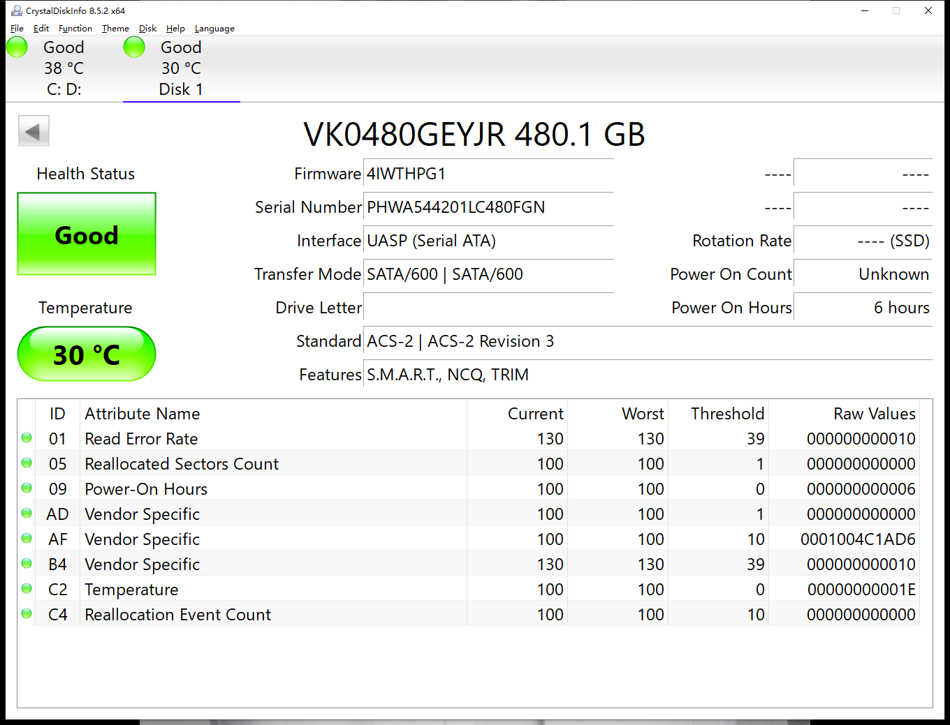 Intel DC S3510 480GB SSDSC2BB480G6 SSDSC2BB480G6P HPE 804574-004 2.5 SATA SSD