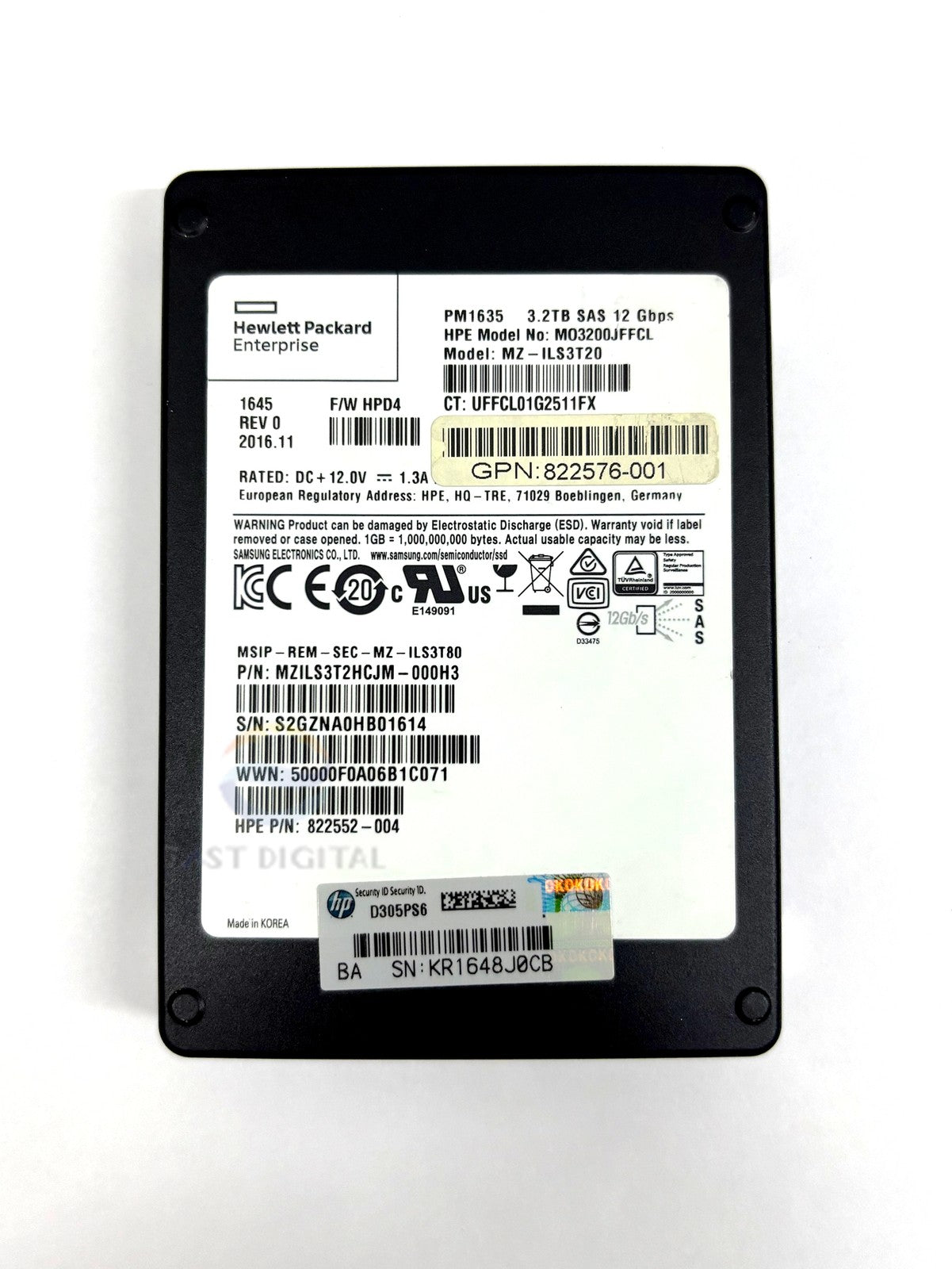 HPE MZ-ILS3T20 PM1635 3.2TB 2.5" MO3200JFFCL 822576 SAS 12Gbps Solid State Drive