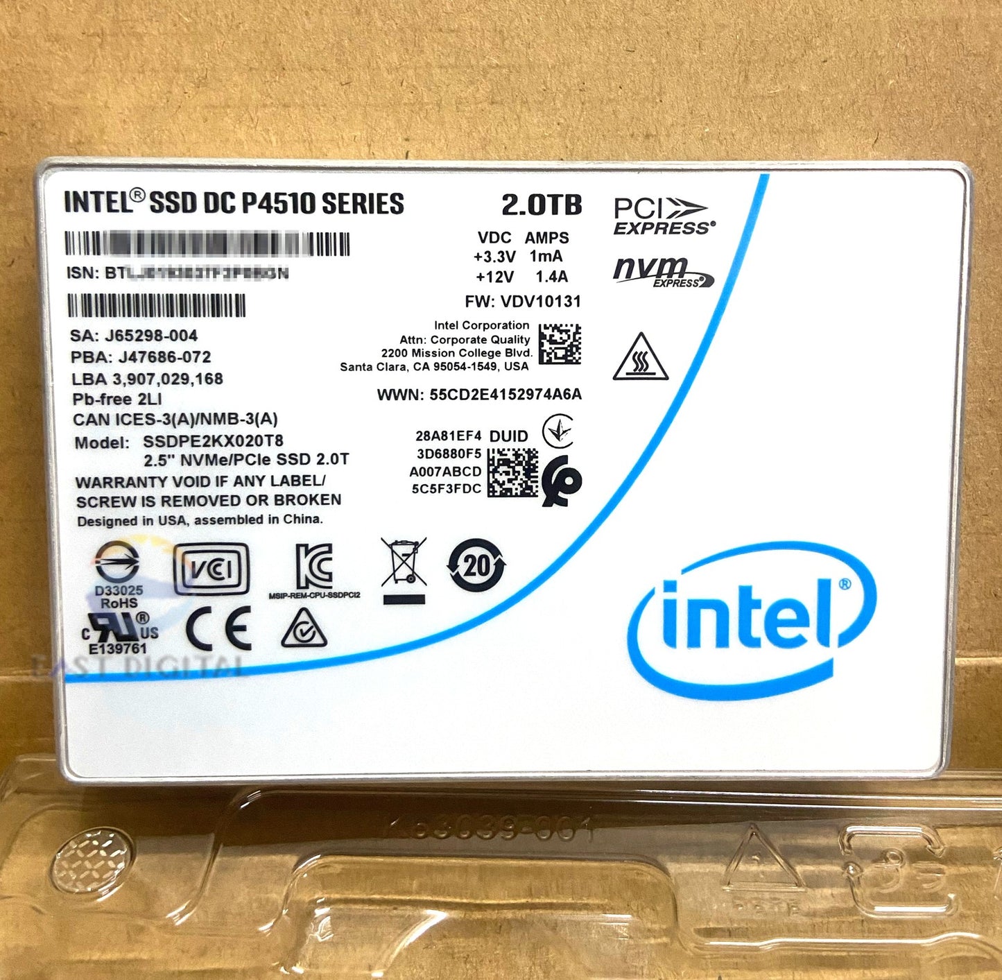 Intel DC P4510 2TB Pcle NVMe 3.1 U.2 SSDPE2KX020T8 2.5" Solid State Drive NEW