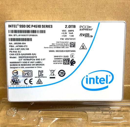 Intel DC P4510 2TB Pcle NVMe 3.1 U.2 SSDPE2KX020T8 2.5" Solid State Drive NEW