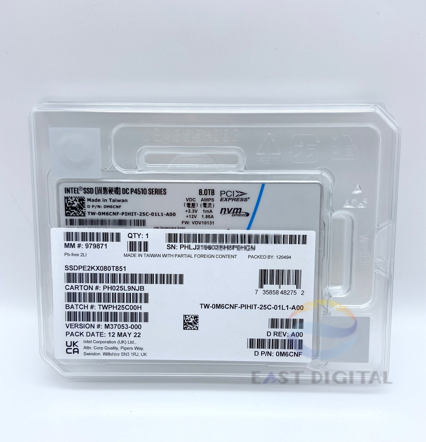 Intel DC P4510 Series 8TB SSDPE2KX080T851 0M6CNF 2.5" PCIe 3.1 NVMe U.2 SSD NEW