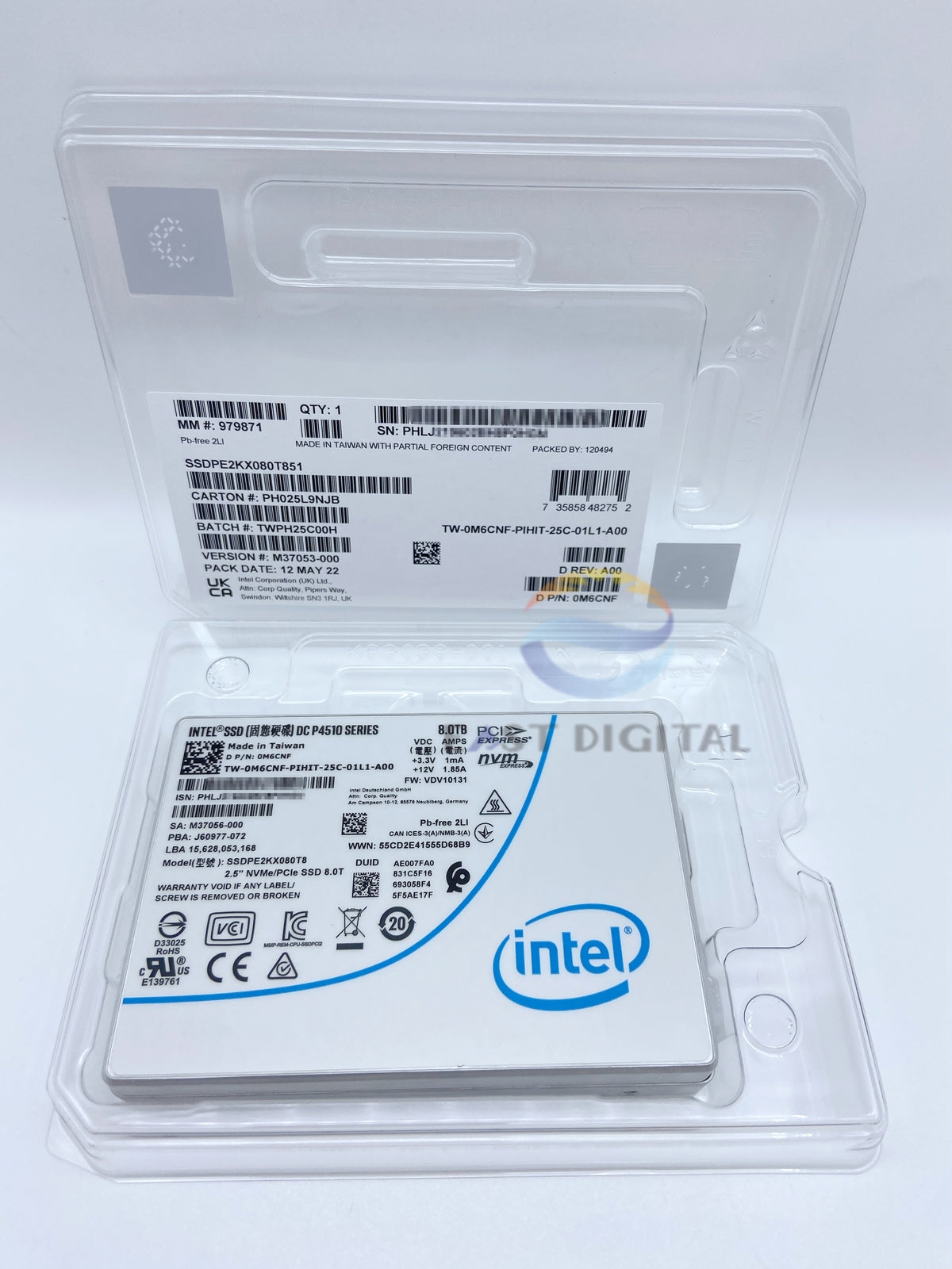 Intel DC P4510 Series 8TB SSDPE2KX080T851 0M6CNF 2.5" PCIe 3.1 NVMe U.2 SSD NEW
