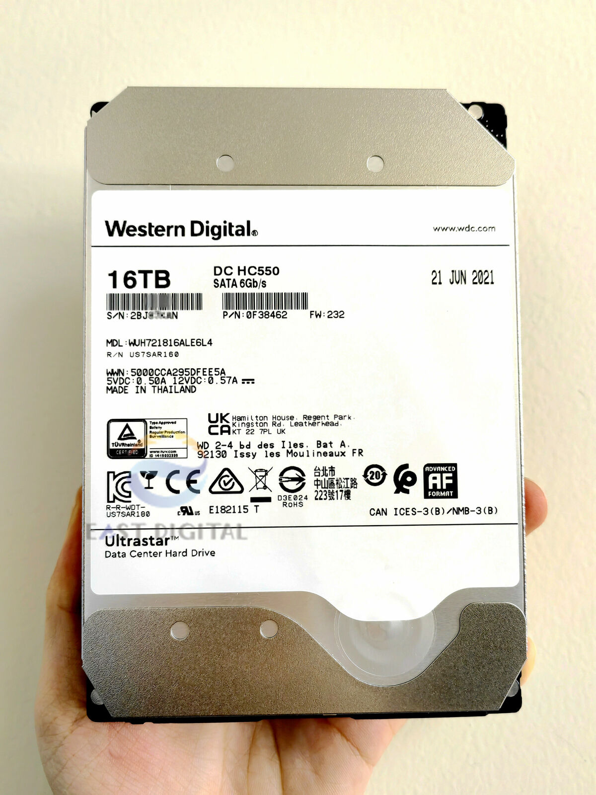 WD Ultrastar DC HC550 16TB SATA 3.5" Enterprise HDD WUH721816ALE6L4 0F38462 NEW