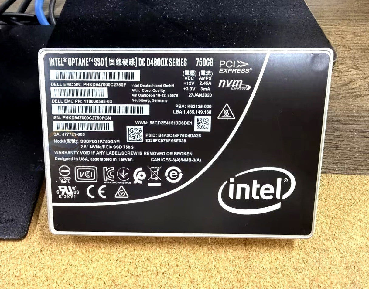 Intel Dell SSDPD21K750GAM D4800X 750GB 2.5" PCIe 3.0 NVMe,U.2 Solid State Drive