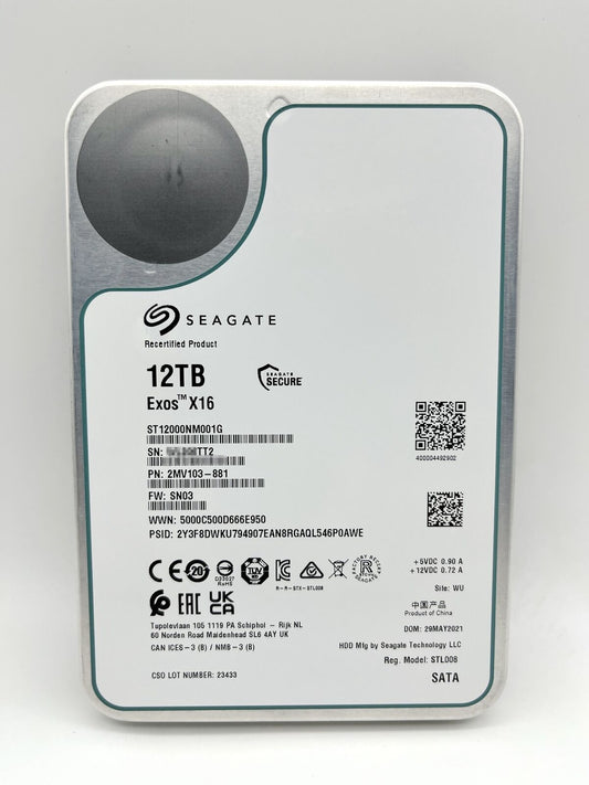 ST12000NM001G Seagate Exos 12TB 3.5 X16 256M Enterprise Internal SATA Hard Drive