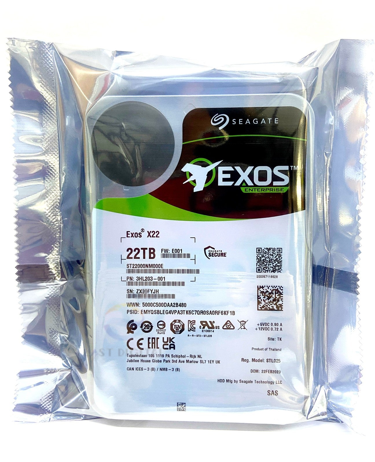 Seagate ST22000NM000E Exos X22 22TB SAS 3.5" 7200RPM 12Gb/s 512MB Hard Drive