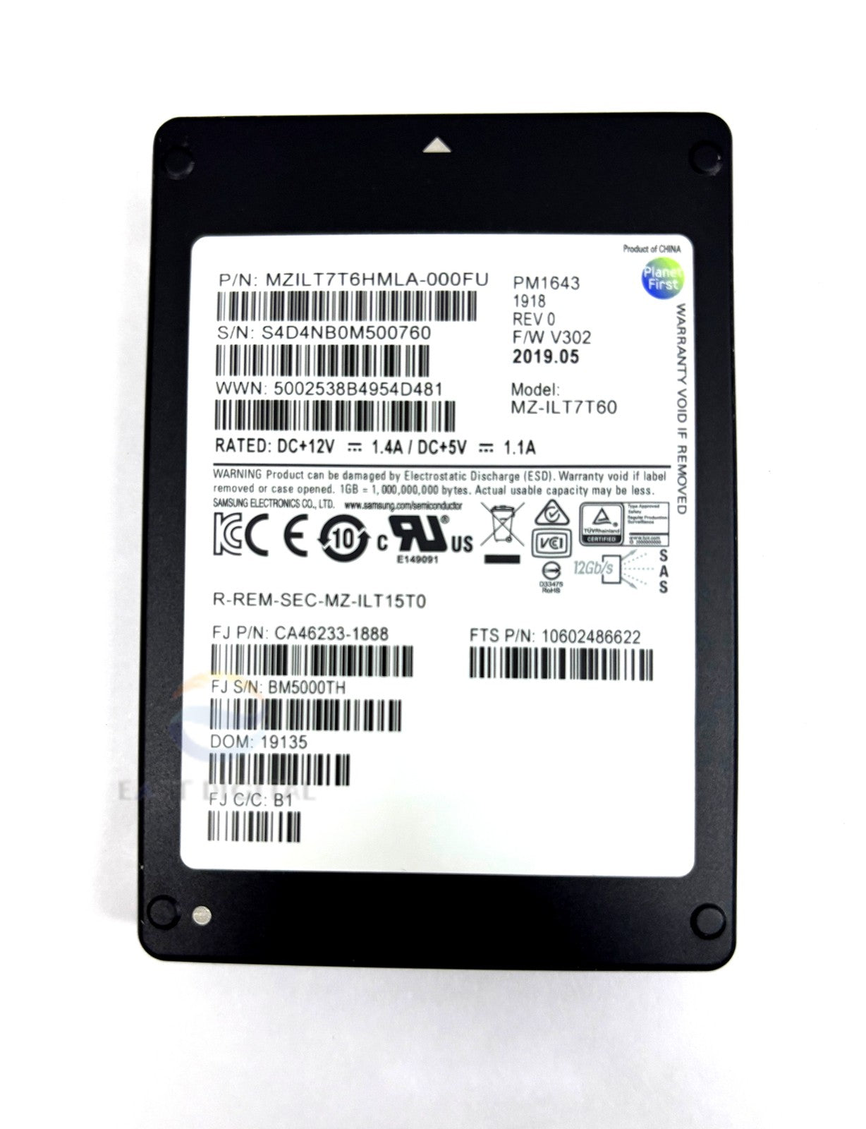 SAMSUNG MZ-ILT7T60 PM1643 7.68TB 2.5" MZILT7T6HMLA SAS 12Gbps Solid State Drive