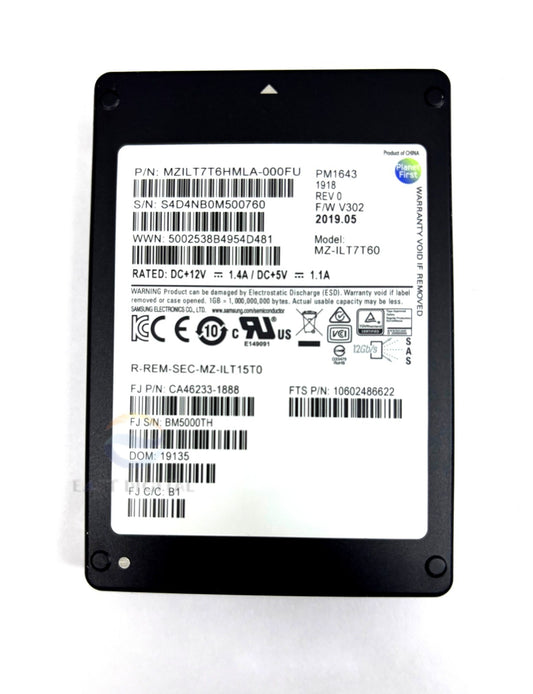 SAMSUNG MZ-ILT7T60 PM1643 7.68TB 2.5" MZILT7T6HMLA SAS 12Gbps Solid State Drive