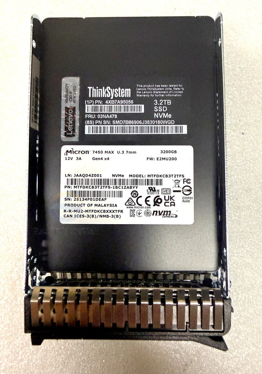 03NA478 4XB7A95056 ThinkSystem Lenovo MTFDKCB3T2TFS 7450 3.2TB U.3 NVMe 2.5" SSD