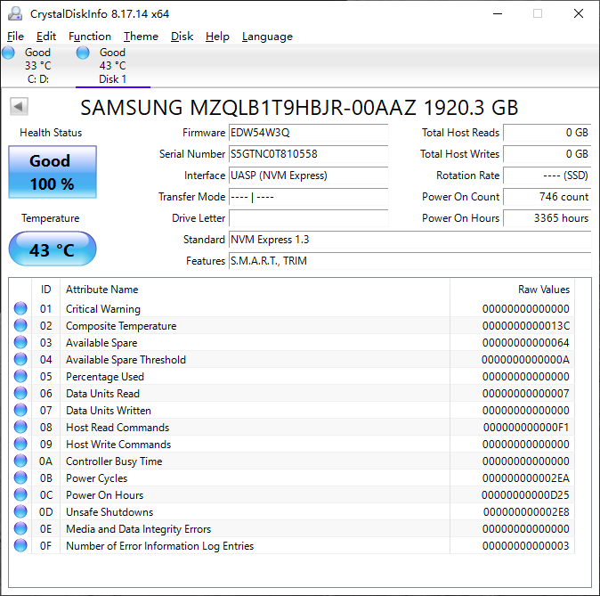 Samsung MZ-QLB1T9B PM983a 1.92TB 2.5" U.2 NVMe PCIe3.0 NVMe Solid State Drive