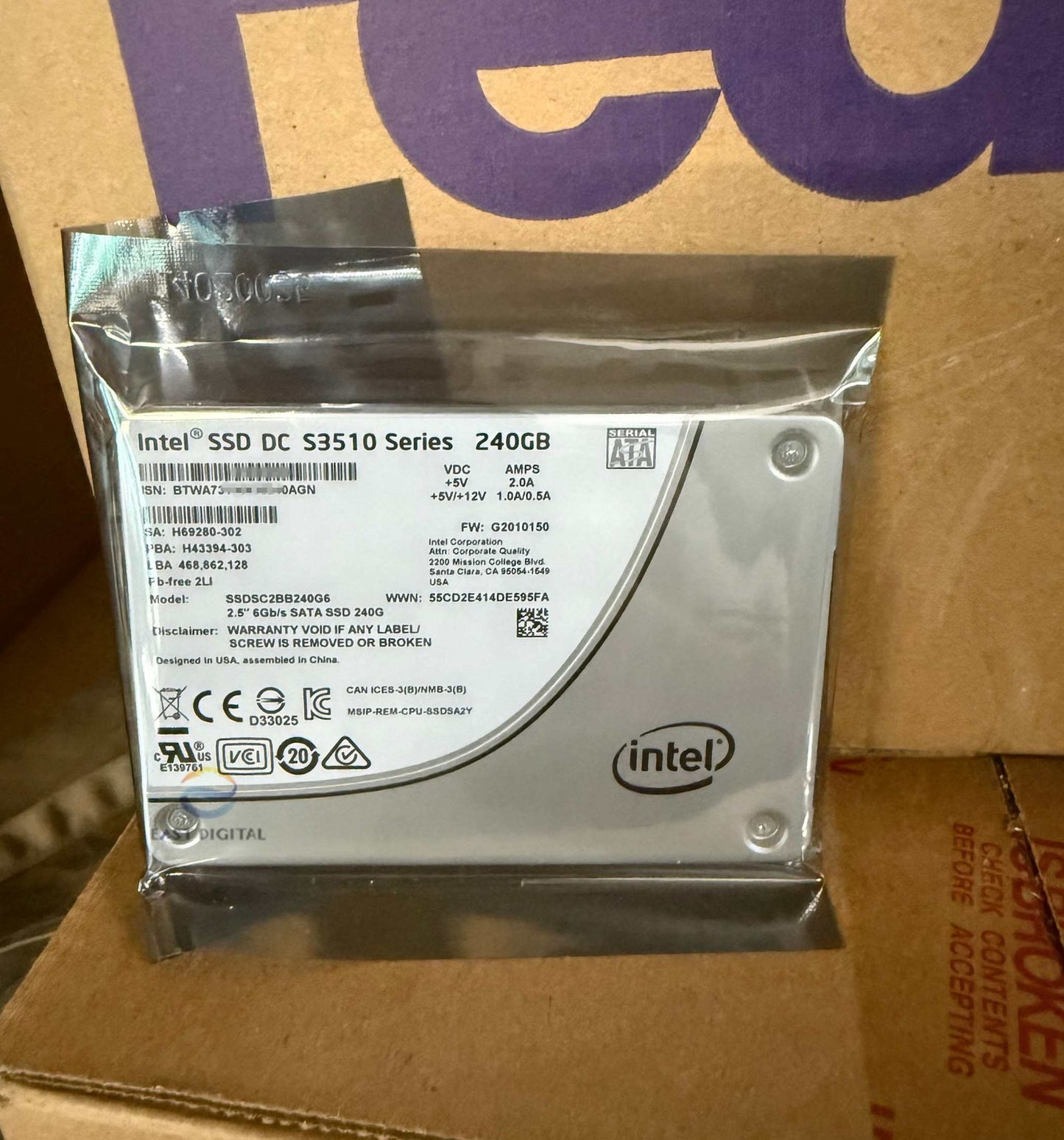 Intel SSDSC2BB240G6 SSD DC S3510 Series 240GB 2.5" 6Gb/s SATA Solid State Drive