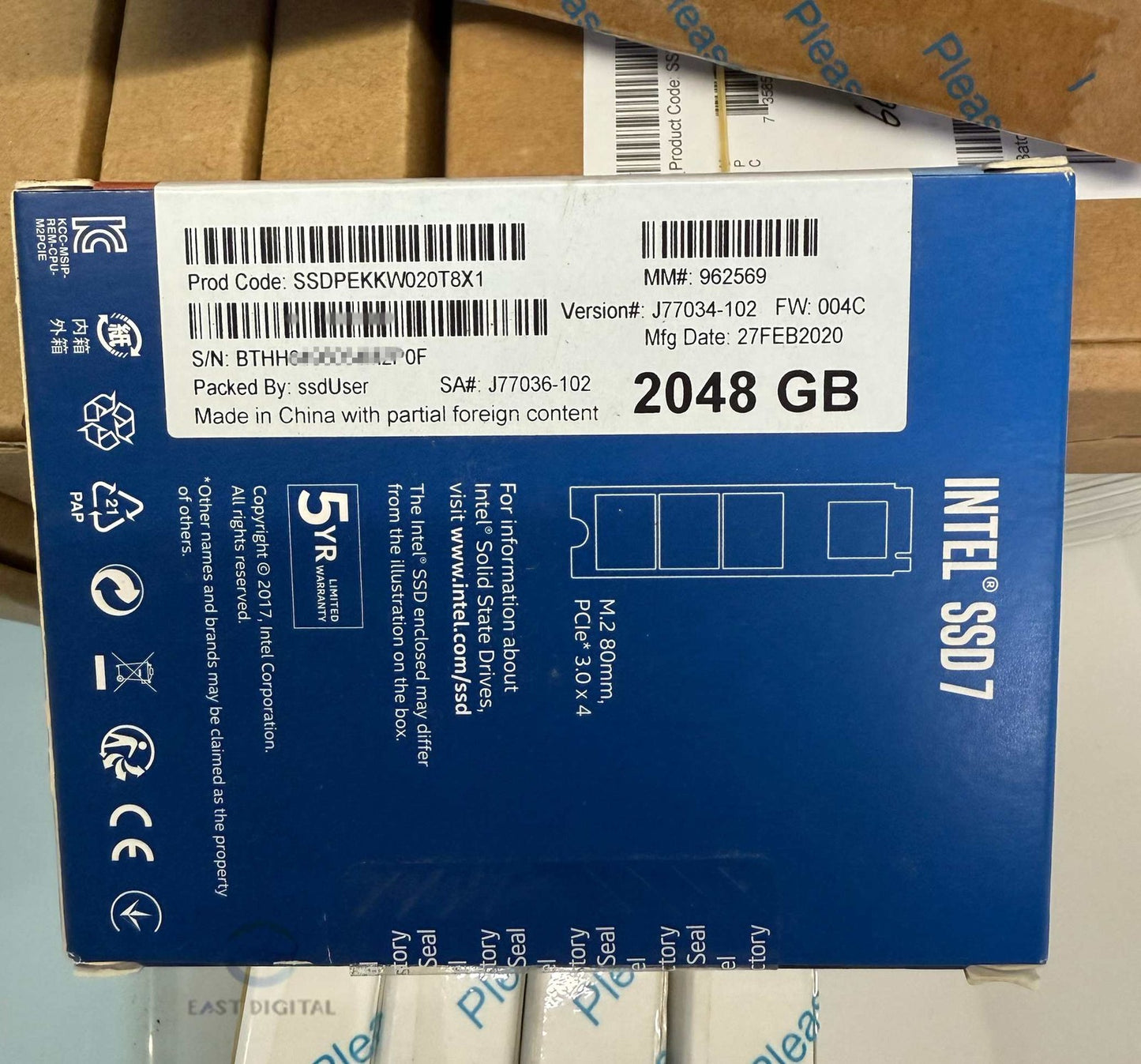 Intel 760p Series SSDPEKKW020T8 2.0TB NVMe M.2 SSD Solid State Drive