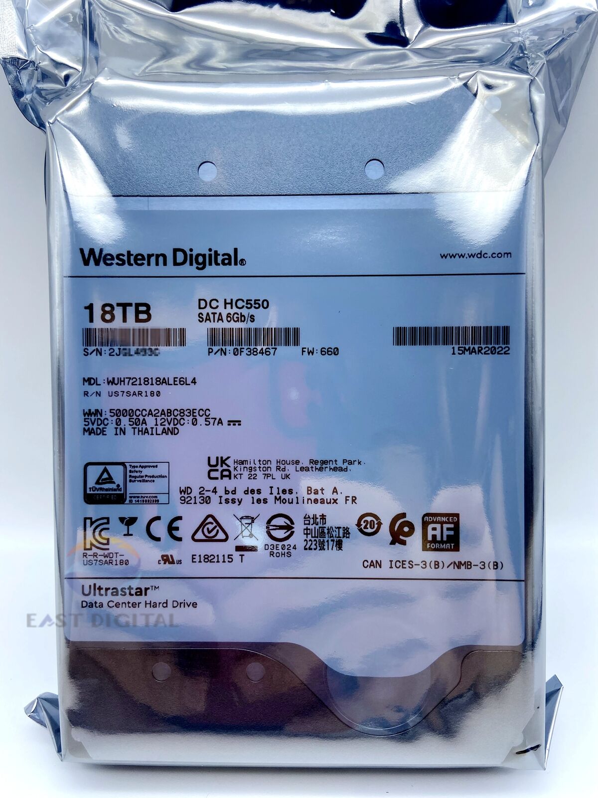 WD Ultrastar DC HC550 18TB SATA 3.5" Enterprise HDD WUH721818ALE6L4 0F38467 New