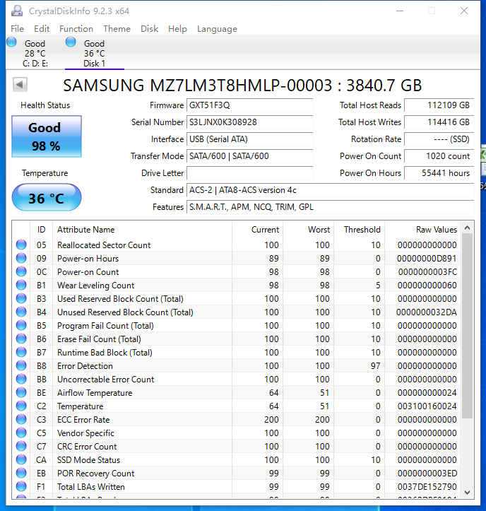 Samsung MZ-7LM3T8N PM863a 3.84TB 2.5" SATA 6Gbps MZ7LM3T8HMLP Solid State Drive