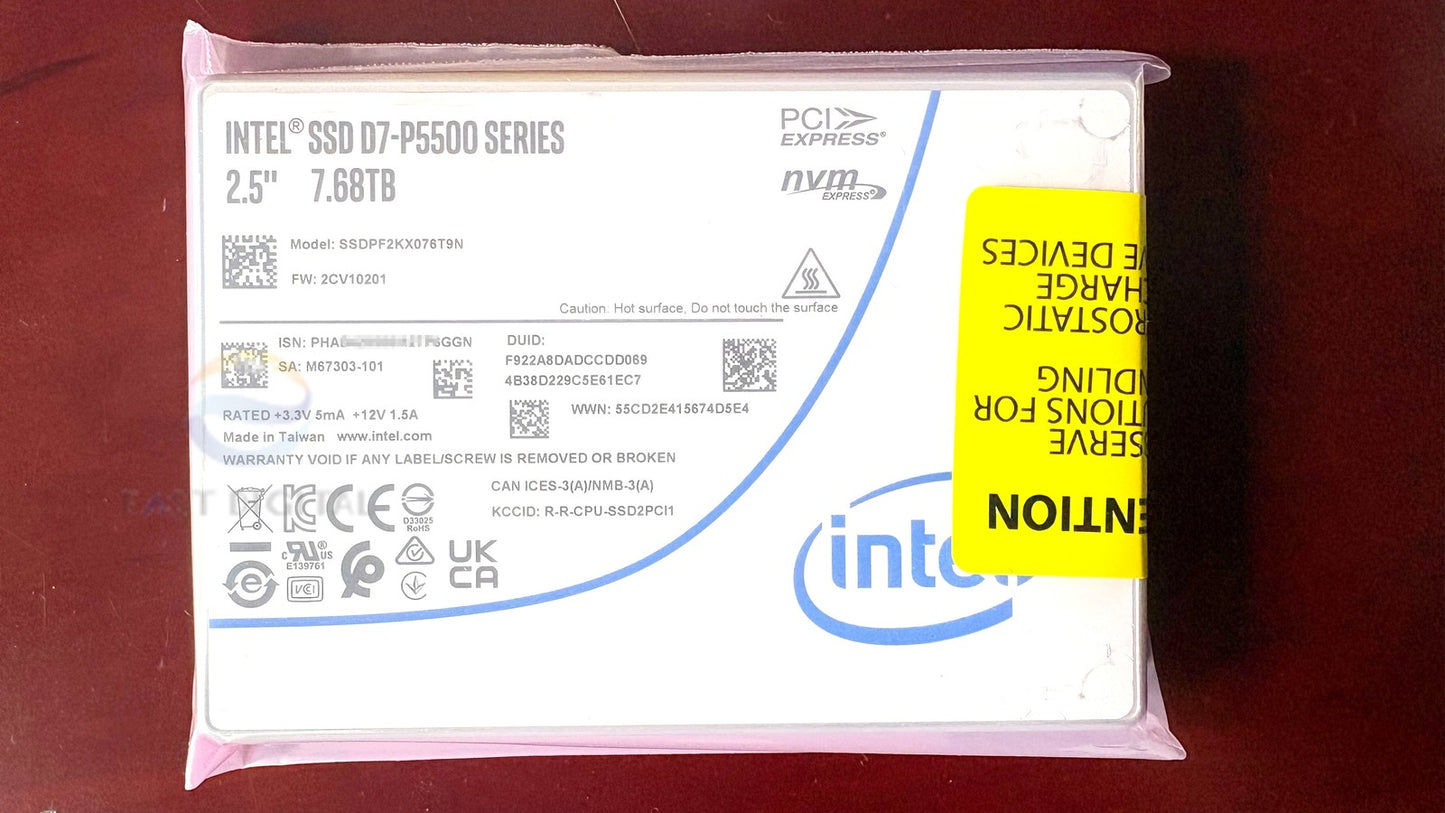 Intel Dell SSDPF2KX076T9N D7-P5500 7.68TB 2.5" U.2 PCIe Gen4 x4 NVMe SSD