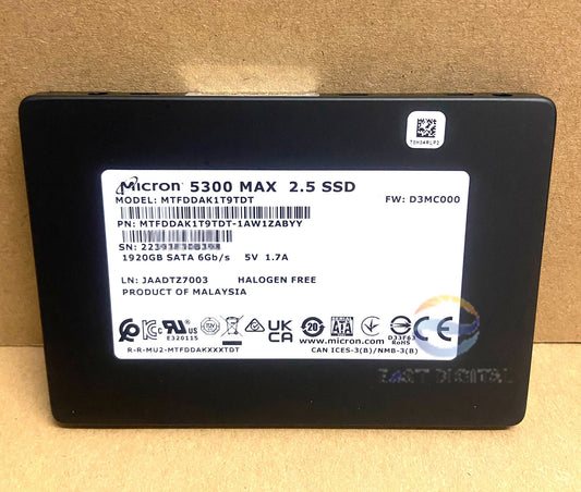 Micron 5300 MAX MTFDDAK1T9TDT 1.92TB 6Gbs 1AW1ZABYY SATA 2.5in Solid State Drive