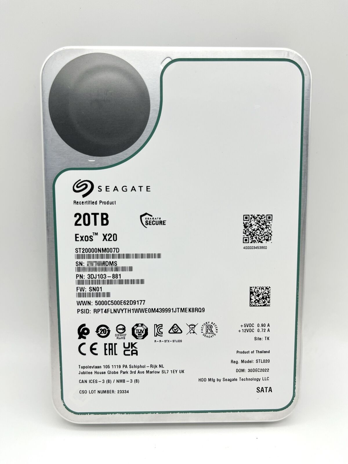 ST20000NM007D Seagate Exos 20TB 3.5 X20 256M Internal Enterprise SATA Hard Drive